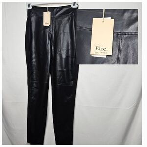 NWT Elie Tahari Elie. Faux leather black pull on skinny ankle pants leggings Sm